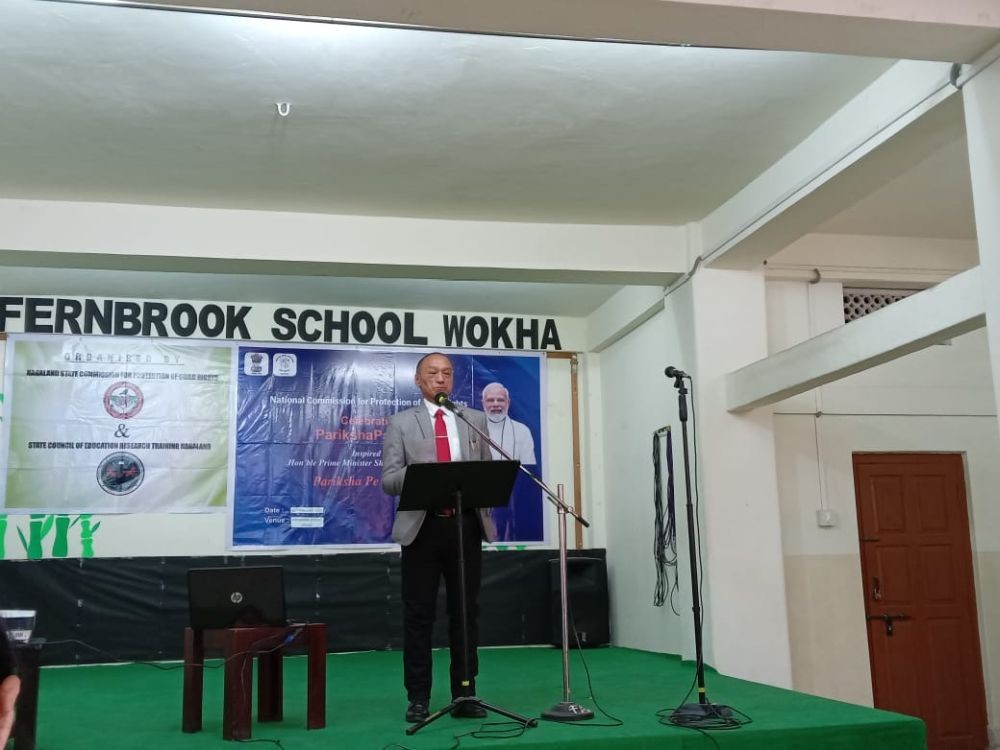 Dr Zavise Rume addressing the Pariksha Parv 6.0 at Fernbrook School in Wokha held on February 28. (Morung Photo)